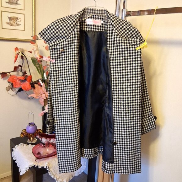 NEW Women’s Black White Double-Breasted Lined Trench Coat Winter Outerwear 14 L - Picture 8 of 10